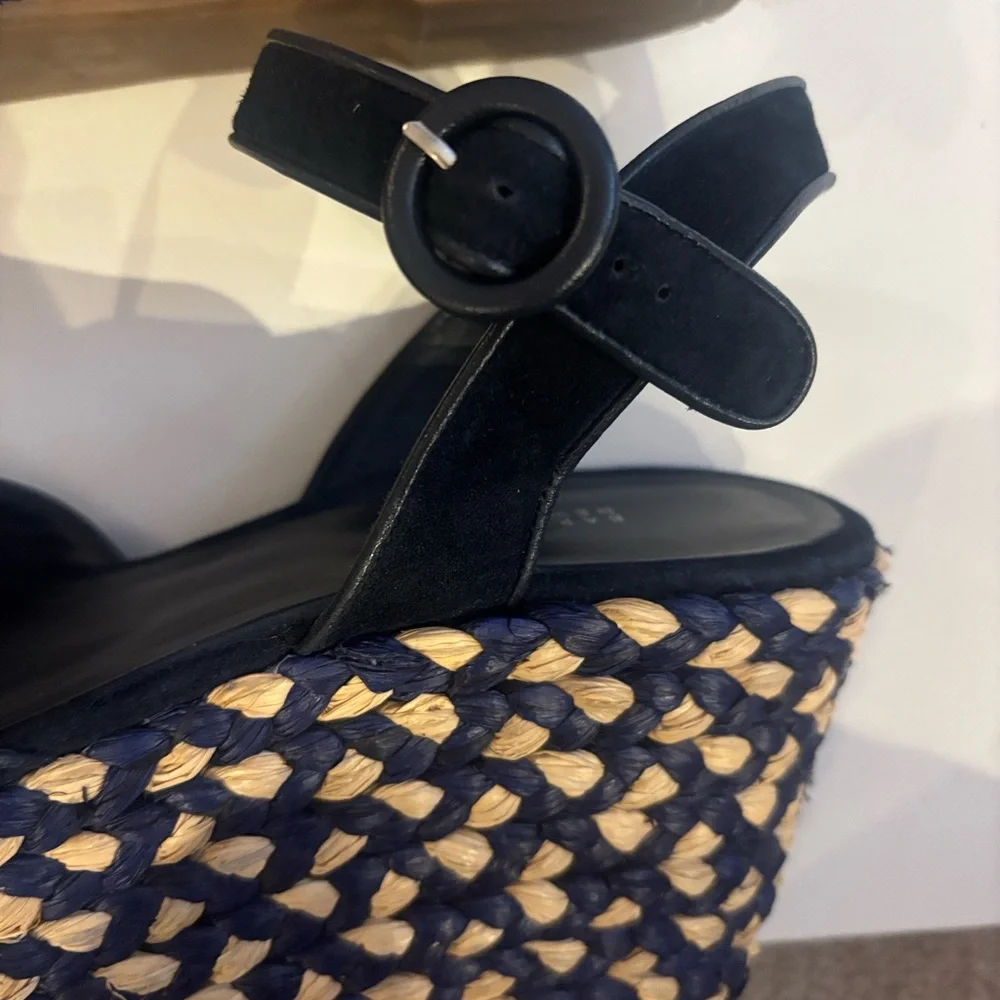 Barneys New York Navy and Beige Espadrille Sandals